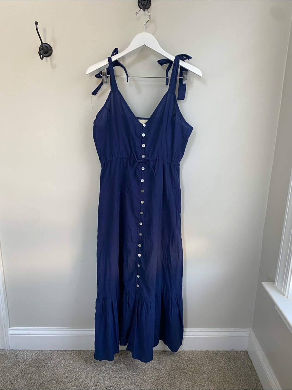 Cleobella Nantucket Navy Tie-Shoulder Button-Down Midi Dress M - Picture 1 of 7